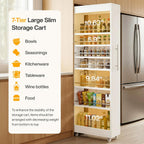 Tribesigns 73" Tall Slim Storage Cart on Wheels, 7-Tier Narrow Pantry Cabinet, Rolling Skinny Spice Rack Organizer Next to Fridge, Wooden Pull-Out Storage Shelf for Kitchen Small Spaces, White