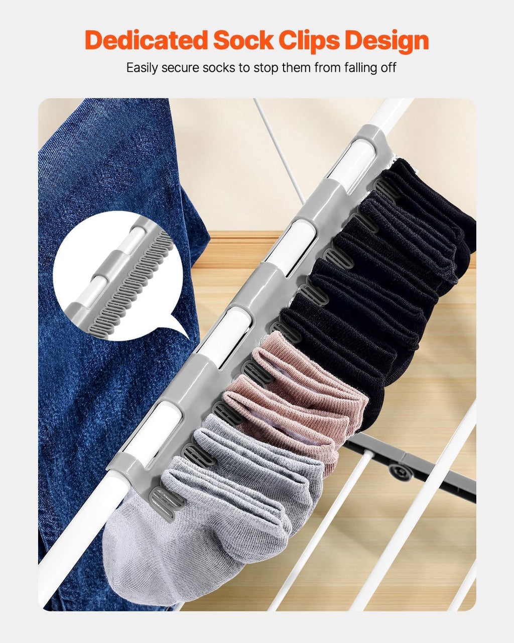 VEVOR Clothes Drying Rack, 2-Tier Foldable Laundry Dryer Rack with Sock Clips & 21 Drying Rods, Metal Height Adjustable Drying Racks for Outdoor & Indoor, Free-Standing & Space-Saving Hanger, White