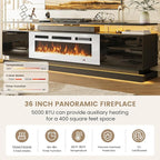 70" Fireplace TV Stand, Modern Entertainment Center for TVs Up to 80”, TV Console with Storage Cabinets, Media Console for Living Room,Black TV Stand and White Fireplace