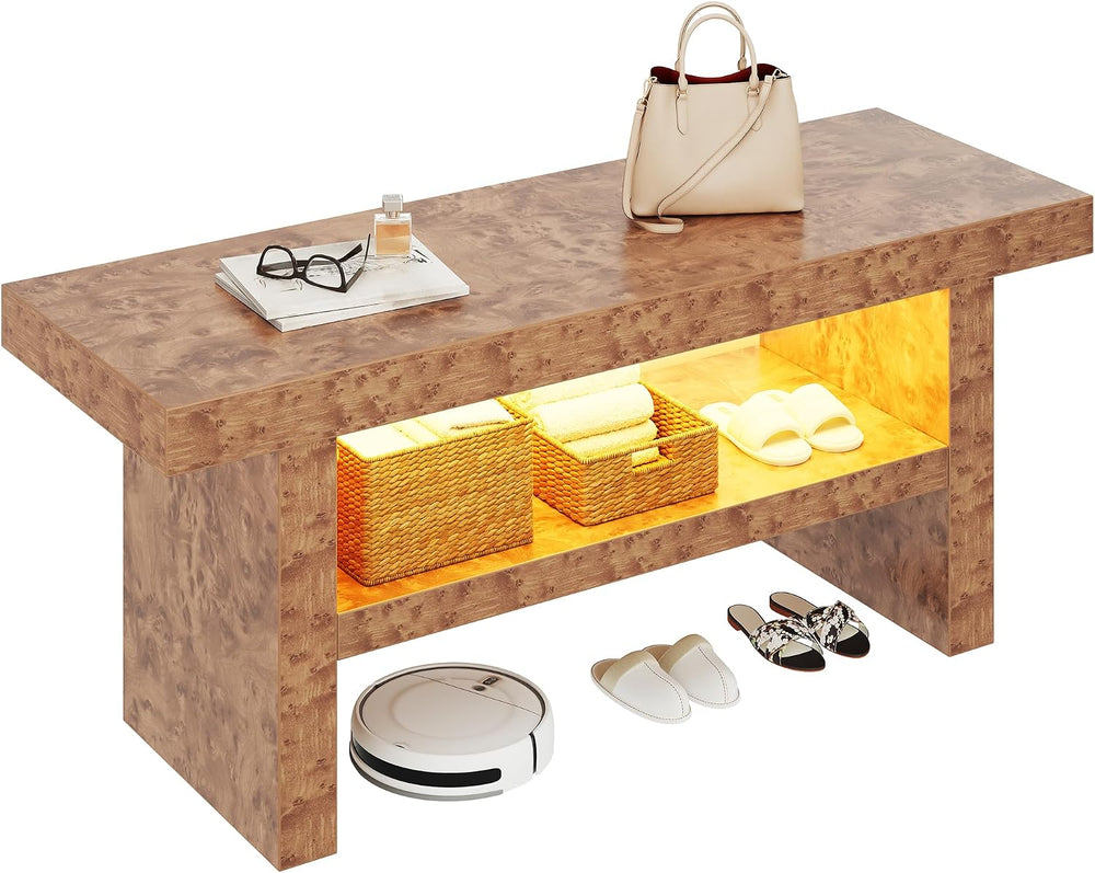 DWVO 39.4" Entryway Bench with Motion-Sensing Warm LED Light, 2-Tier Rus...