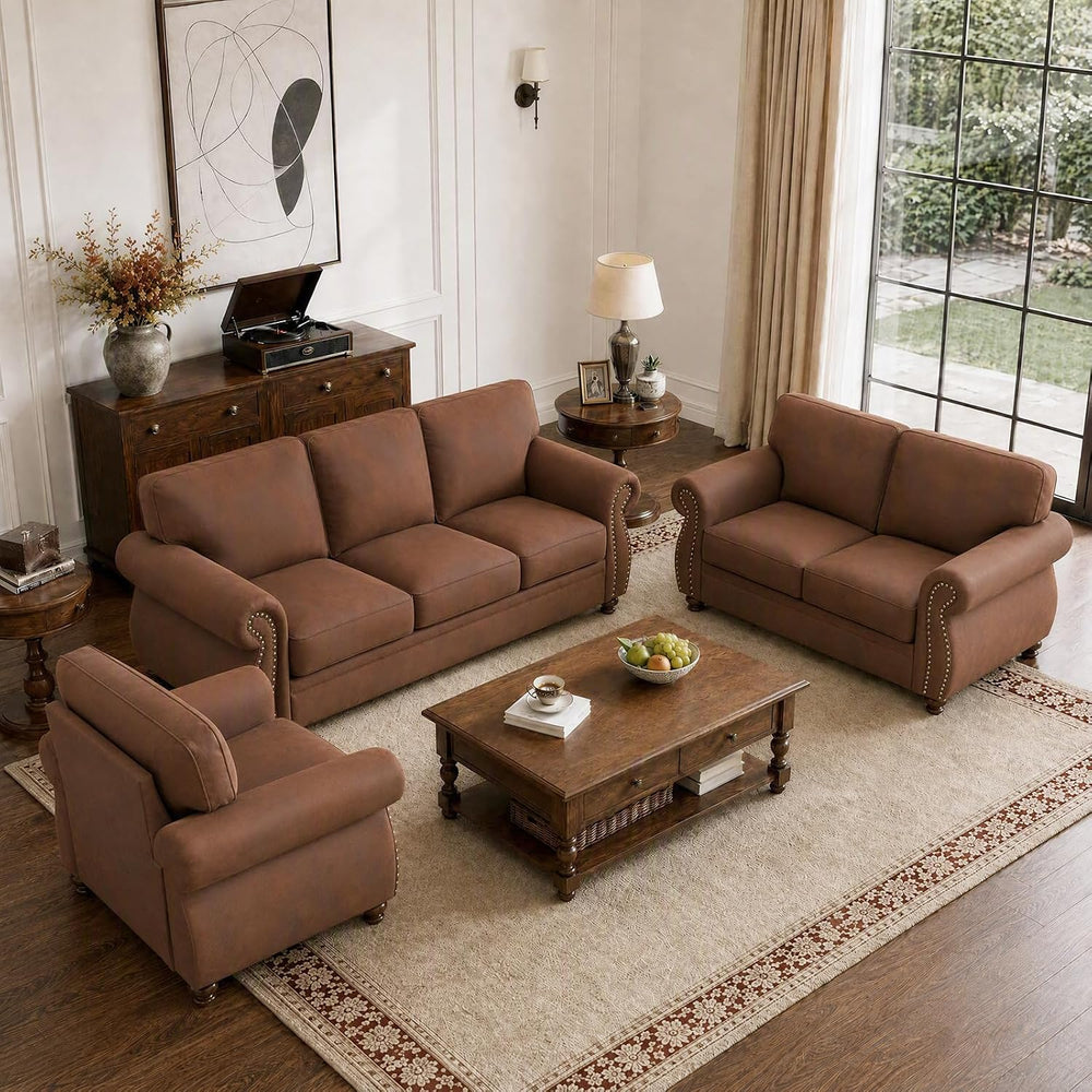 Couchus 3-Piece Sofa Set, 88" 3-Seater, 77" Loveseat, 42" Armc...