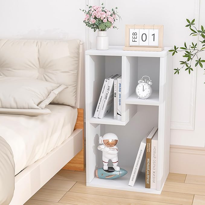 VECELO Small White Bookshelf, 3 Cube Shelf, Fits Tallest Hardcovers, Horizontal Available, Modern Storage Organzier for Small Spaces, Kids, Pearl White