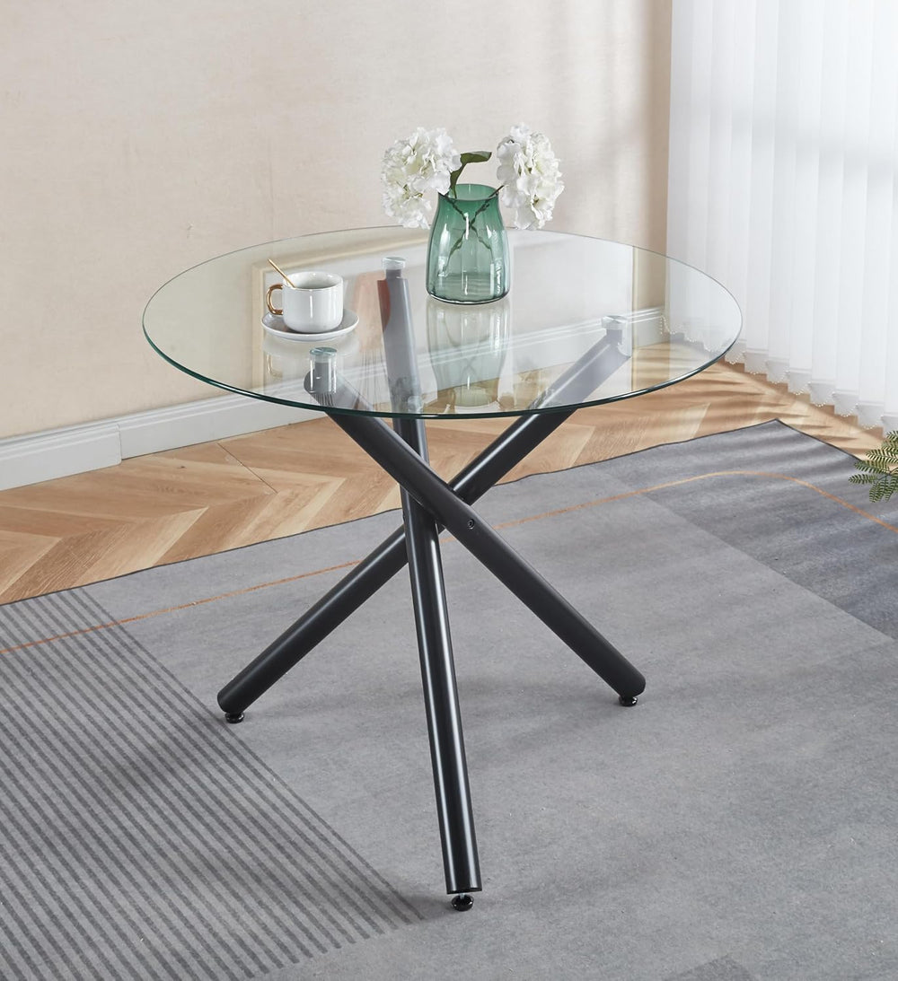 40'' Round Glass Dining Table,Modern Kitchen Table for 2-6 People,Din...