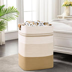 Laundry Hamper, 75L Tall Laundry Basket with Leather Handles, Rectangle Large Clothes Hamper for Organizing, Cotton Woven Laundry Baskets Storage Hampers for Bedroom, Nursery, Living Room