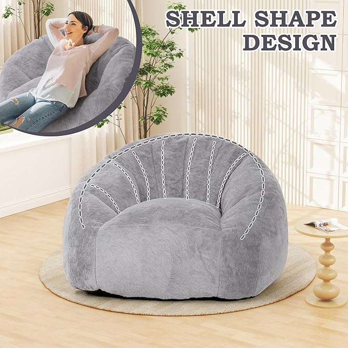 Giant Bean Bag Chair, Oversized BeanBag Couch for Adults, Large Bean Bag Sofa Chair with Filler, Shell-Shaped Floor Chair Soft & Cozy Couch with Back Support for Bedroom Living Room Dorm Apartment