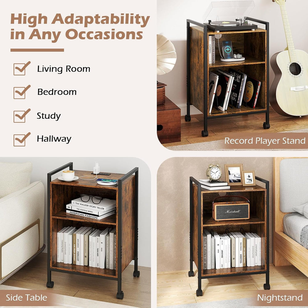 LOKO Record Player Stand with Charging Station, 3-Tier Vinyl Turntable Stand ...