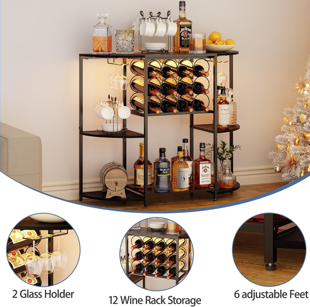 JKsmart Wine Bar Cabinet with LED Lights, Mini Wine Bar Cart with Storage and...