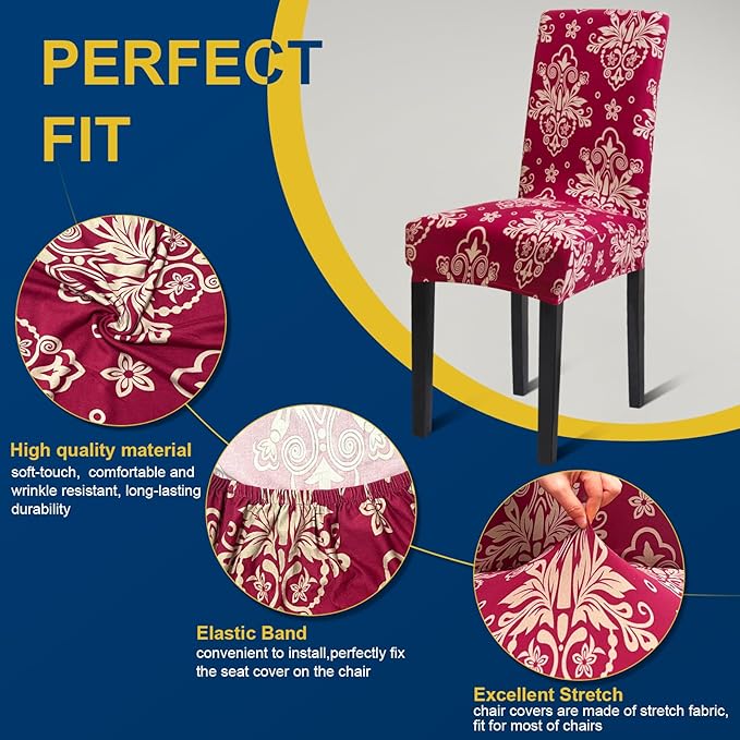 Dining Room Chair Covers - Stretch Kitchen Chair Covers Set of 4, Removable Washable Slipcovers for Home, Hotel, Banquet