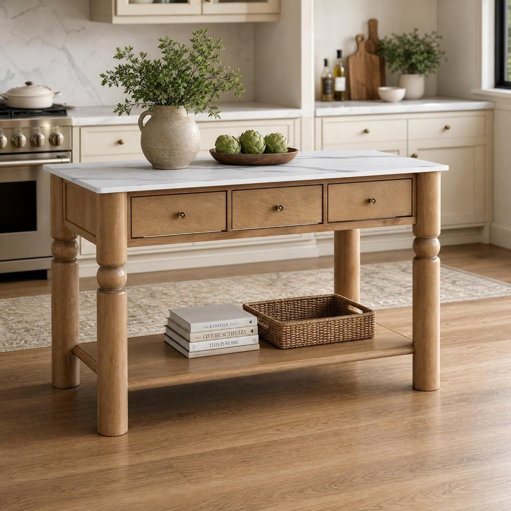 Christopher Knight Home Athen Wooden Kitchen Island with Storage & Marble...