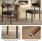 VKNOW Wooden Dining Chairs Set of 2, Modern Upholstered Dining Room Chairs with Walnut Wood Legs and Curved Backrest, Fabric Kitchen Chairs for Farmhouse/Living Room/Dining Room, Charcoal