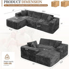 Vongrasig 103" Boneless Couches for Living Room,Sectional Couches Modular Sofa with L-Shaped Chaise, Memory Foam Comfy Cloud Couch with Plush Corduroy Fabric, No Assembly Required, Dark Grey