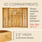 Night Tree Deep Bamboo Drawer Organizer – Expandable Utensil and Silverware Tray for Kitchen Cutlery and Flatware, Large Size (21.6" or 13.7" x 17" x 2.5")