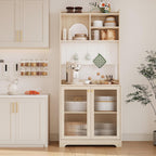 Kitchen Pantry Storage Cabinet, 71" Tall Food Pantry Cabinet with Microwave Stand, Farmhouse Kitchen Hutch with Open Storage & Adjustable Shelves Living Room