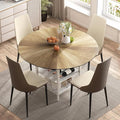 VFK 47 Inch Round Dining Table Set for 4-6 People, Large Farmhouse Kitchen Dining Table Set with Chairs and Storage Rack, Metal Base Round Table for Home Dining Room Living Room