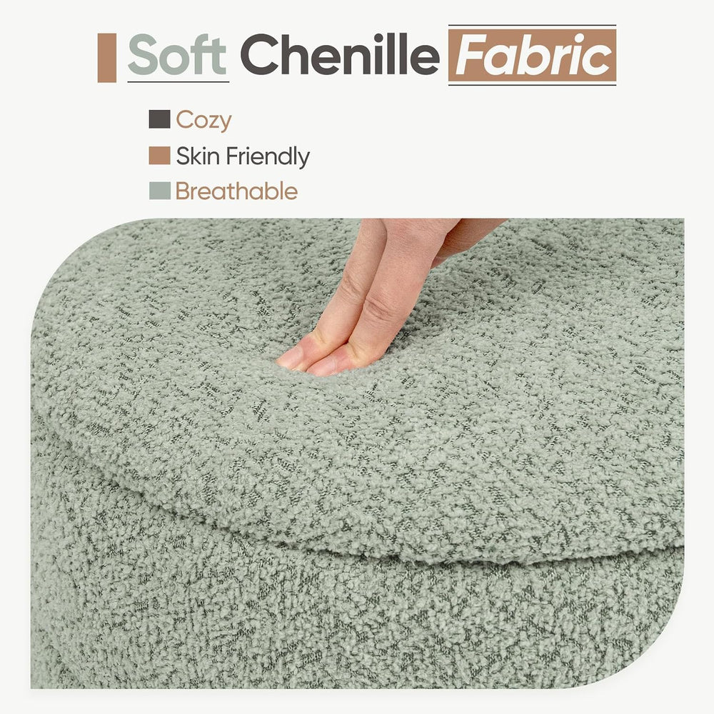 Round Storage Ottoman with Reversible Tray Lid, Folding Chenille Fabric Footr...