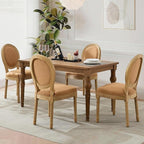 Linen Upholstered Dining Chairs Set of 2 French Country Oval Fabric Back Kitchen Side Chair with Wood Legs for Dining Room, Kitchen, Restaurant(Tan-Fabric)