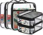 4 Pack Clear PVC Waterproof Toy Storage Bags with Name Tag Pockets - Zippered Organizer for 2x4 Building Blocks, Puzzles, Travel Toiletries, Kids Room Organization (Black, S & M)