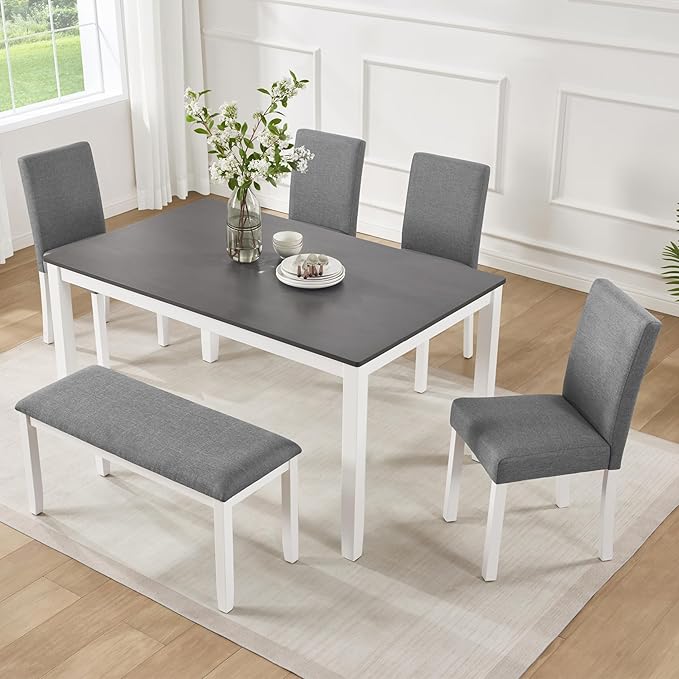 KEIKI 6-Piece Standard Height Dining Table Set with Rectangular Table, 4 Upho...