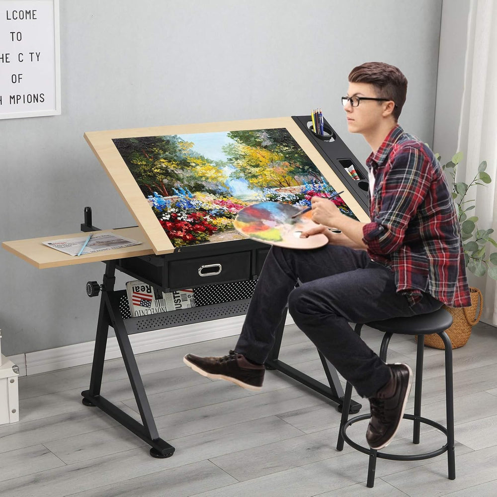 Height Adjustable Multifunctional Wooden Drafting Drawing Table, Art Artist D...