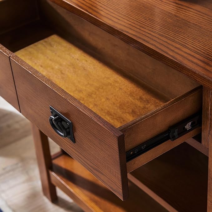 Leick Home Mission Impeccable Bookshelf, Solid Wood, 2 Drawers, 2 Shelves, Sl...