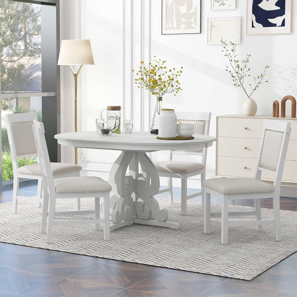 Extendable Dining Table Set for 4-6, Farmhouse Kitchen Table Set with Extenda...