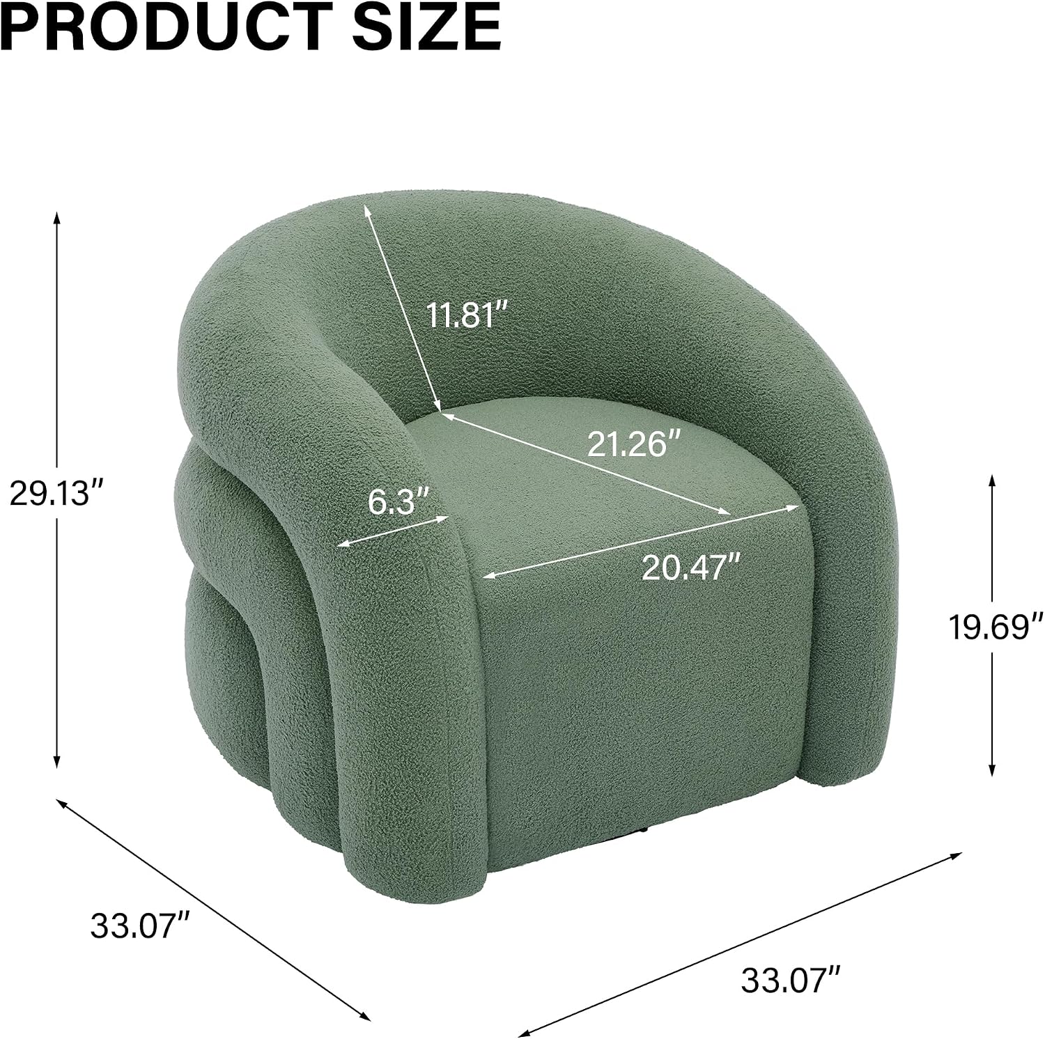 Boucle Swivel Barrel Accent Chair, No Assembly, Green, Set of 2 | Armchair Design, Boucle Fabric, Solid Wood Frame & 360° Metal Swivel Base, For Living Room, Bedroom, Reading & Waiting Room