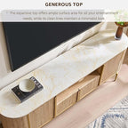 OKD Luxury 70" Fluted TV Stand, Modern Chic Entertainment Center for TVs Up to 80 inches, TV Console with Faux Marble Top, Curved Profile Design, Media Console for Living Room, Natural Oak