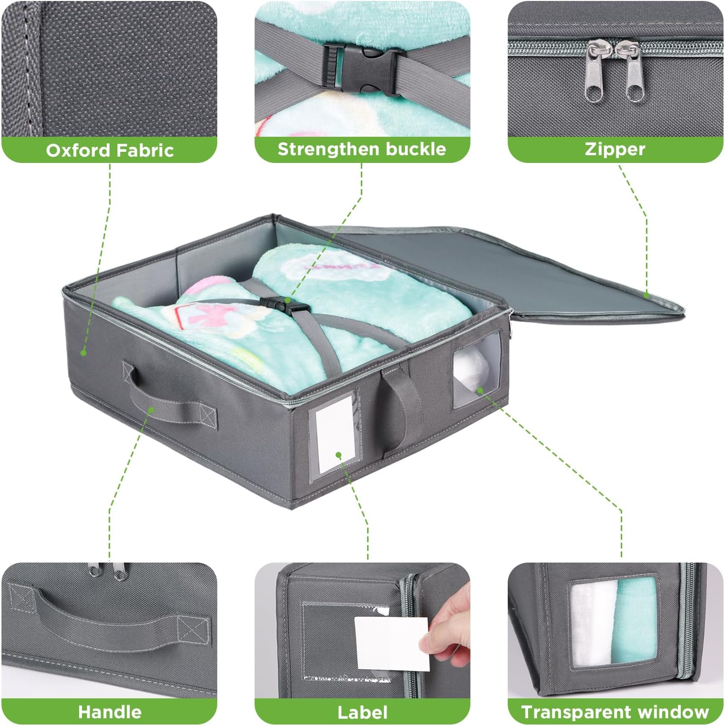 KEEGH Bed Sheet Organizers and Storage, 4 Pack Linen Closet Organizer for Bedding, Sheets Set Folder Organizer with Window& Zipper, Bed Sheet Storage Organizer for Bedsheets, Duvet Cover - Grey