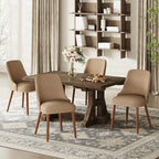 Dining Chairs Set of 6, Upholstered Dining Room Chair with Wood Legs, High-Back Padded Kitchen Chairs for Dining Room/Restaurant/Cafe, Camel