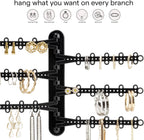 6-Tier Hanging Wall Jewelry Organizer, Earring, Necklace, Ring Holder-Black | Large Capacity with 120 Earring Holes, Rotating Branches, Includes 3M Command Strips, Bracelet, Ring & Necklace Storage