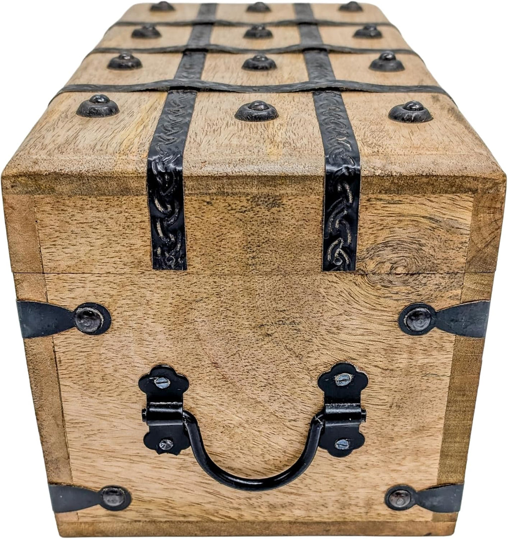 Handmade Pirate Treasure Chest - Wooden Storage Box with Iron Lock & Skeleton Key - Rustic Decorative Jewelry, Toy, Geocache, or Keepsake Chest (Large 12.25 x 6.25 x 6)