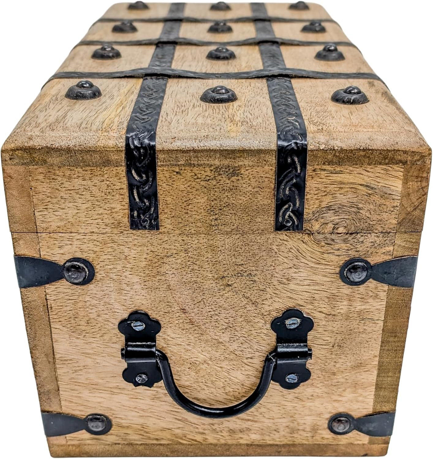 Handmade Pirate Treasure Chest - Wooden Storage Box with Iron Lock & Skeleton Key - Rustic Decorative Jewelry, Toy, Geocache, or Keepsake Chest (Large 12.25 x 6.25 x 6)