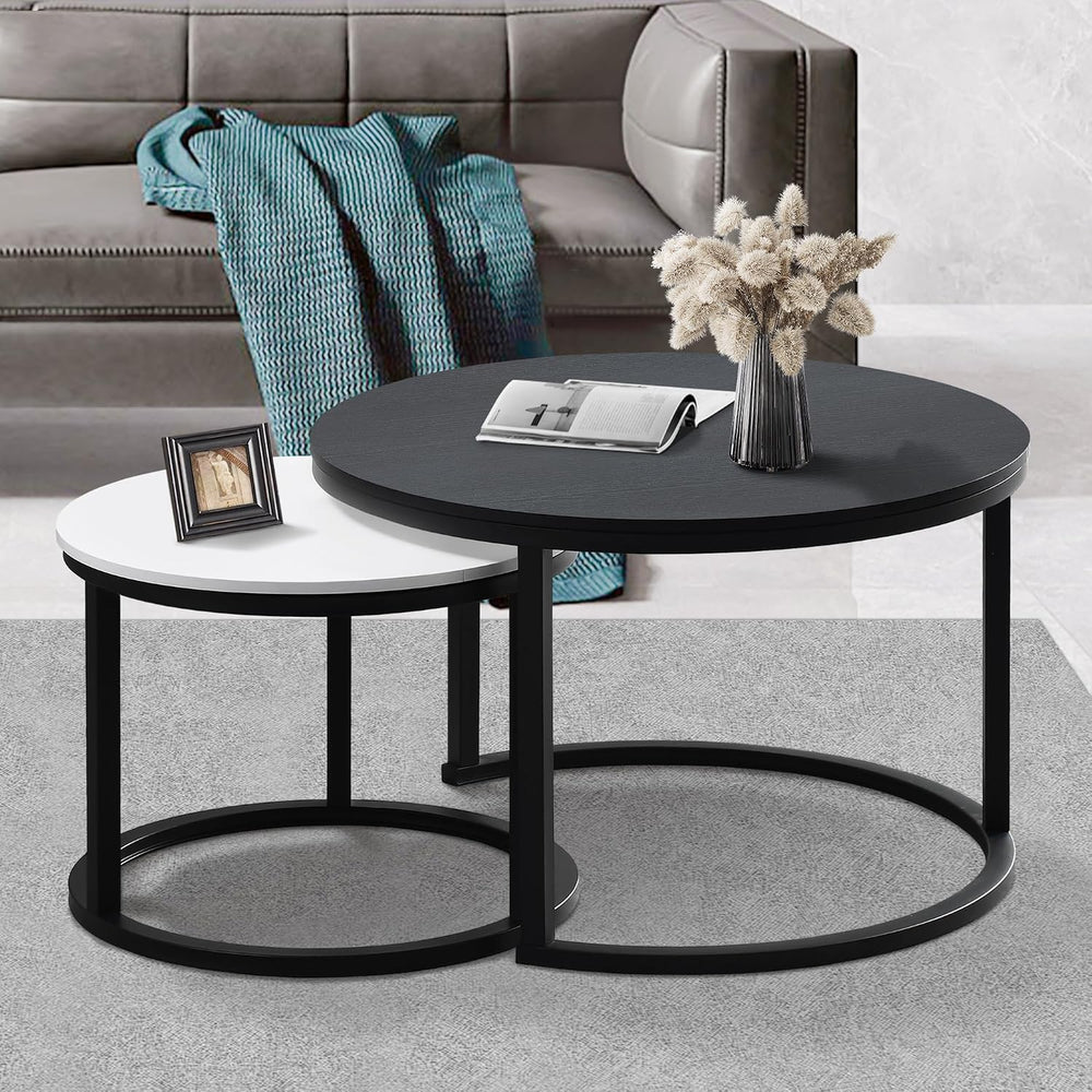 MASAKA B&W Nesting Coffee Table Set of 2,Modern Stackable Side Tables for...