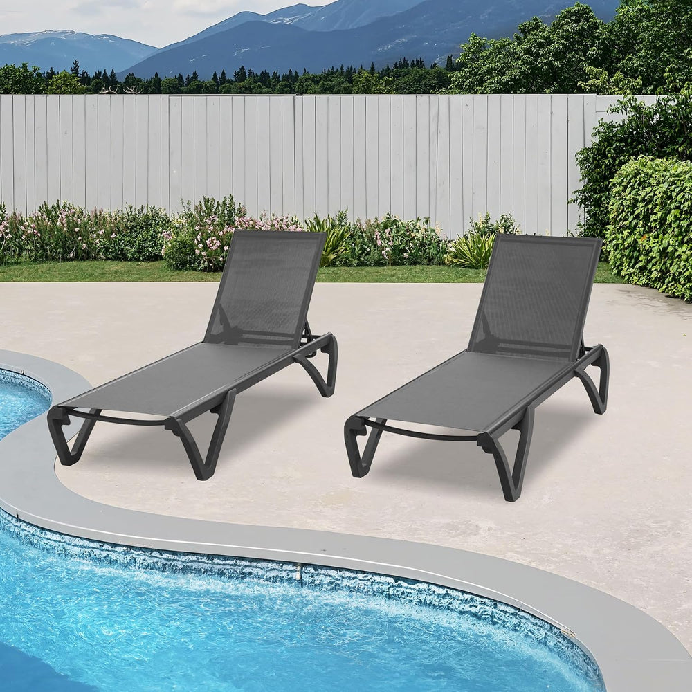 Outdoor Lounge Chairs Set of 2, Aluminum Pool Lounge Chairs with 5 Adjustable...