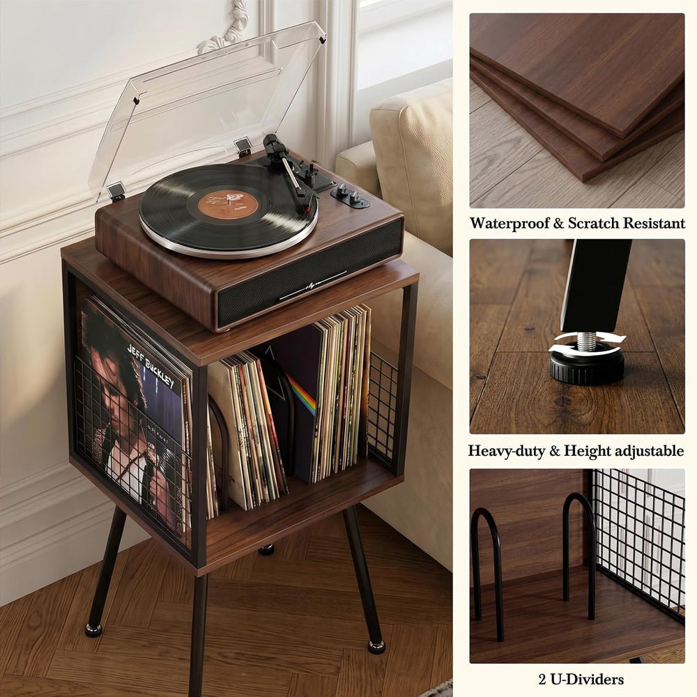 Faesun Record Player Stand with Storage Holds 100+ Vinyl Records, Industrial ...