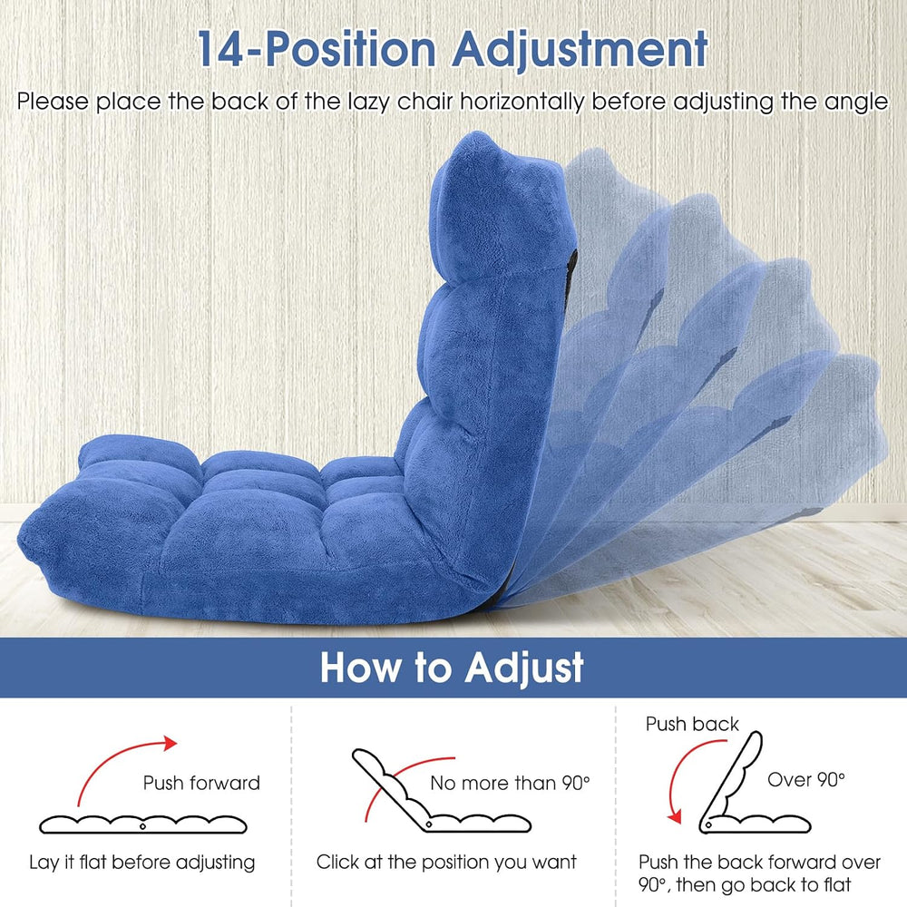 S AFSTAR Cushioned Floor Chair, 14-Position Adjustable Padded Lazy Recliner w...