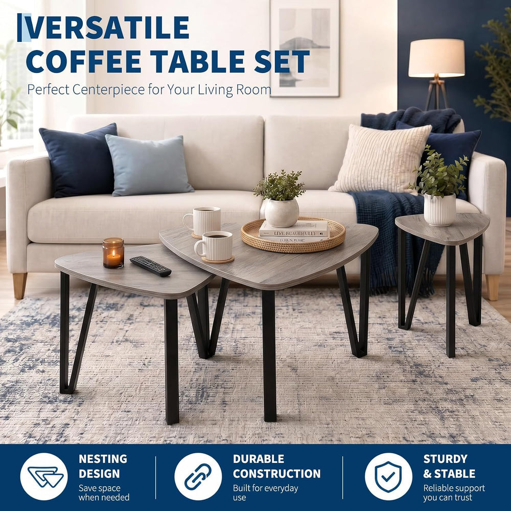 Nesting Coffee Tables Set of 3,Rustic Industrial Triangle Side End Table for ...