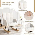 DKLGG Nursery Rocking Chair, Soft Teddy Fabric Rocking Chair Padded Seat with High Backrest for Nursery, Comfy Wingback Glider Rocker with Solid Wood Base for Living Room Bedroom(White)