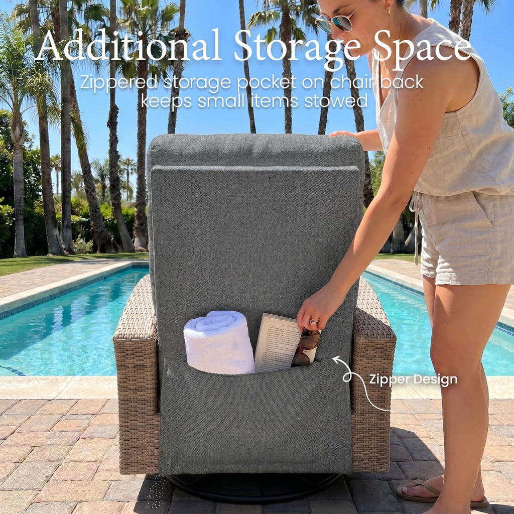 Oversized Wicker Outdoor Swivel Glider Recliner with Adjustable Backrest & Footrest, Patio Reclining Lounge Chair