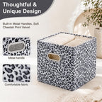 ANMINY Leopard Cheetah Print Storage Cubes Bins with Lids, 11Inch 2PCS | Velvet, PP Board Frame, Collapsible & Washable, Built-in Metal Handles, Animal Themed Fabric Cubes, Closet Shelves, Gray