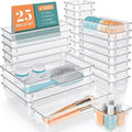25 PCS Drawer Organizer Set, 4 Varied Size Bathroom and kitchen Drawer cabinet organizer Trays, Clear Storage Bins for Makeup, Jewelry, Utensils and Gadgets