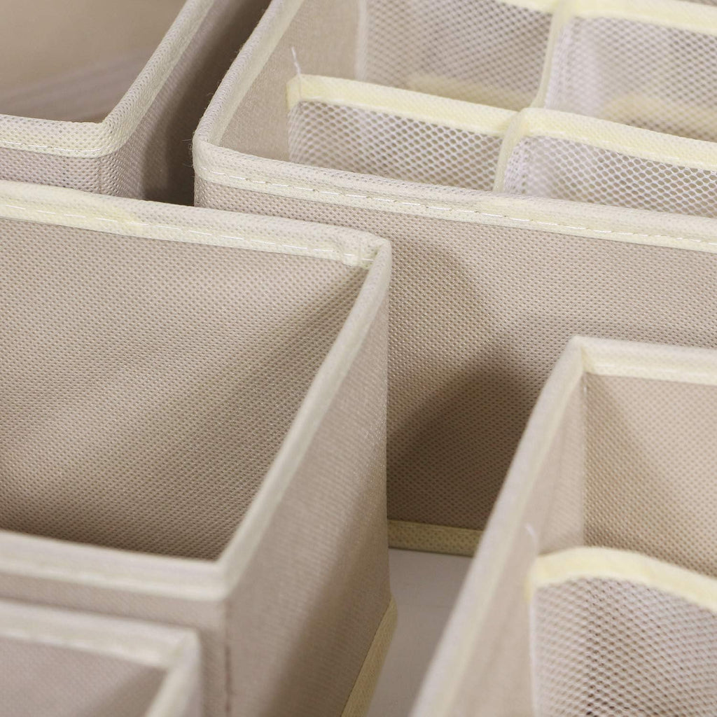 6 Pack Foldable Drawer Organizer Dividers Cloth Storage Box Closet Dresser Organizer Cube Fabric Containers Basket Bins for Underwear Bras Socks Panties Lingeries Nursery Baby Clothes Beige