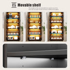 Display Cabinet with Doors and Adjustable Shelves, 65" Tall Bookcase with LED Lights/Human Sensor, 5 Tier Display Case for Collectibles Bedroom Living Room Office, Black