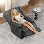 Recliner Chair, Leather Adjustable Recliner with Side Pockets, Living Room Power Reclining Lounge Chair for Adults, Small Spaces Comfy Sofa with Theater Seating for Bedroom, Black