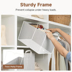 StorageWorks Storage Bins, Fabric Storage Bins for Shelves, Large Storage Baskets with Metal Frame, Closet Baskets and Bins with Handles, Khaki and Beige Stripes, 2-Pack