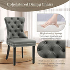 KCC Faux Leather Dining Chairs Set of 2, Upholstered High-end Tufted Dining Room Chair with Nailhead Back Ring Pull Trim Solid Wood Legs, Contemporary Nikki Collection Modern Style for Kitchen, Gray