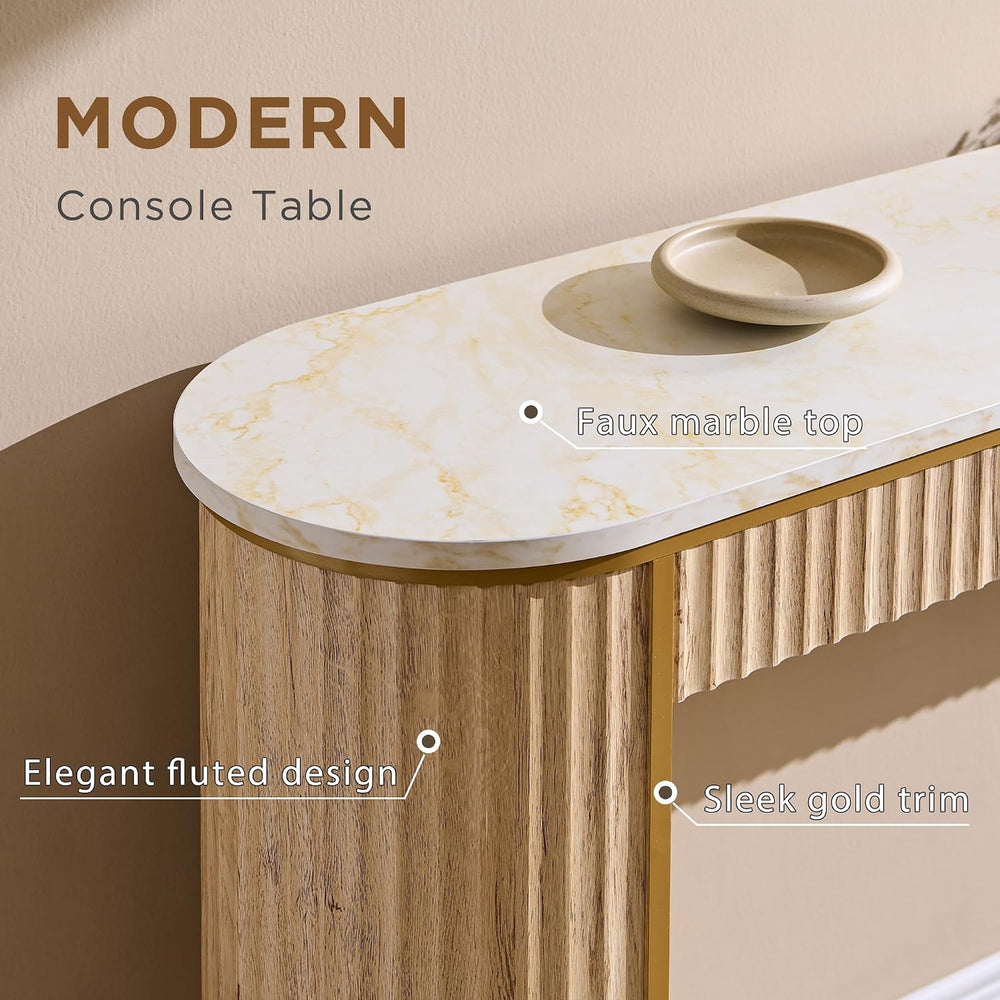 OKD 63-Inch Fluted Console Table, Narrow Entryway Table, Natural Oak