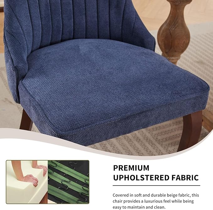 Modern Dining Chairs Set of 6, Mid Century Kitchen & Dining Room Chairs, Linen Upholstered Kitchen Chairs with Wood Legs, Sillas de Comedor, Easy Assembly, Blue, 6 Pieces
