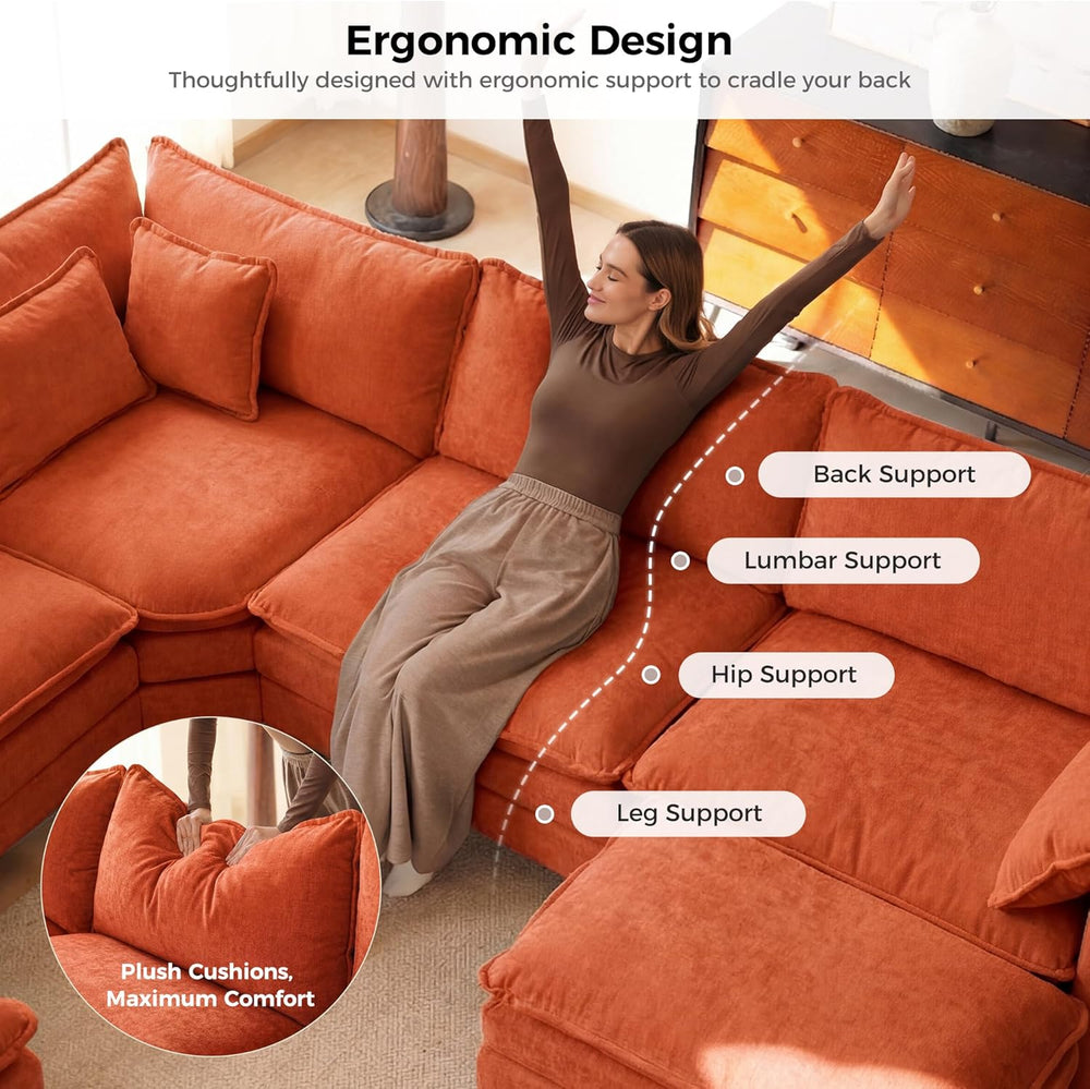 ELUCHANG 114" Oversized Modular Sectional Sofa, Comfy Chenille Cloud Cou...