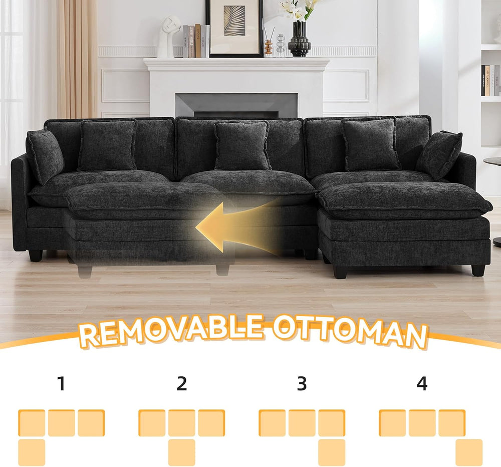 111'' Sectional Cloud Deep Seat Couch, Modern Comfy Chenille L Shaped...